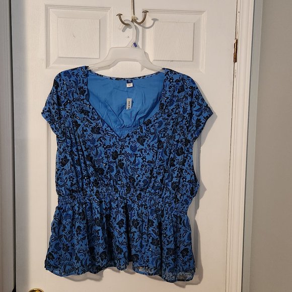 Blue Patterned Sleeveless Blouse, Old Navy, Women's XXL, NWT - Picture 2 of 4